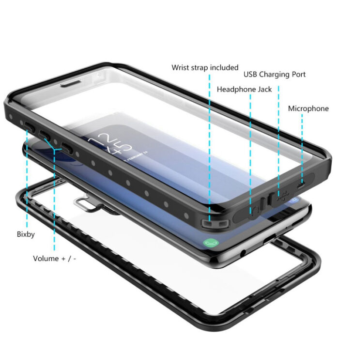 Samsung Galaxy S9 fekete vízálló tok úszó csuklópánttal 6