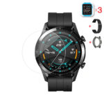 Huawei Watch GT 2 46 mm okosóra üvegfólia és fekete fém szíj és fekete szilikon tok