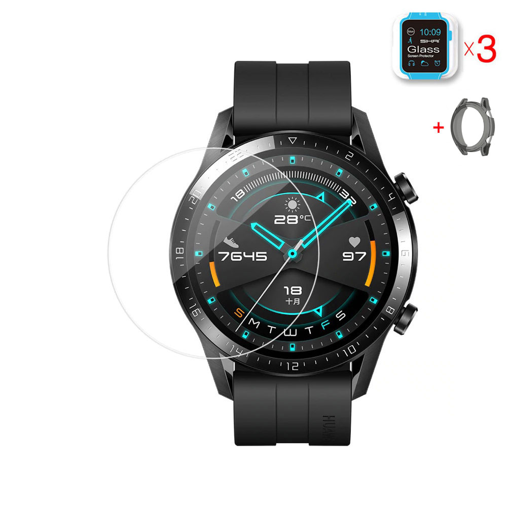 Huawei Watch GT 2 46 mm okosóra üvegfólia és fekete szilikon tok Huawei Watch GT 2 46 mm okosóra üvegfólia és fekete szilikon tok