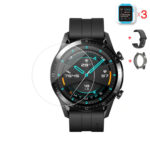 Huawei Watch GT 2 46 mm okosóra üvegfólia és fekete szilikon szíj és fekete szilikon tok