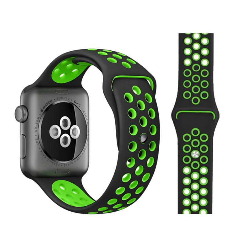 Apple Watch lyukacsos szilikon szíj fekete-neonzöld 5