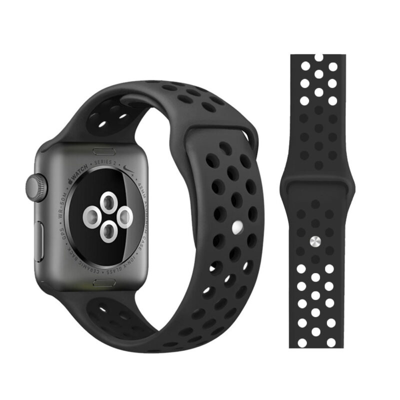 Apple Watch lyukacsos szilikon szíj fekete-szénfekete 1
