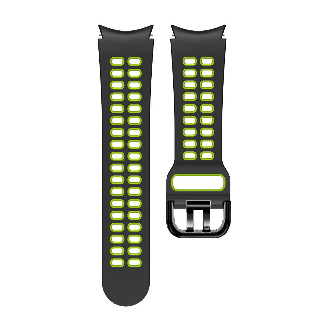Samsung Galaxy Watch 4 lyukacsos ívelt szilikon szíj fekete-neonzöld 1 Samsung Galaxy Watch 4 lyukacsos ívelt szilikon szíj fekete-neonzöld 1