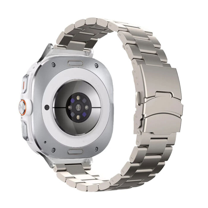 Samsung Galaxy Watch Ultra ívelt láncszemes titánium óraszíj dupla pillangó csatos titánszürke 2