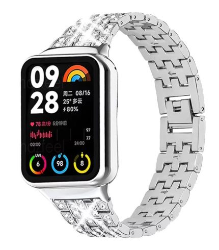 Xiaomi Smart Band 8 Pro strasszkő díszítésű fém óraszíj ezüst 2