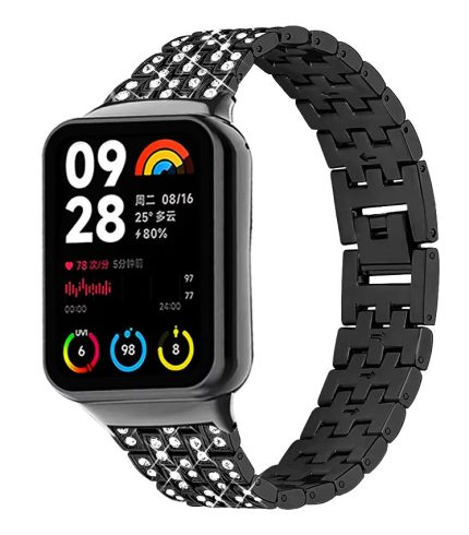 Xiaomi Smart Band 8 Pro strasszkő díszítésű fém óraszíj fekete 2