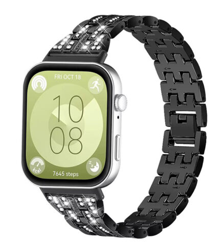 Huawei Watch Fit 3 strasszkő díszítésű fém óraszíj fekete 2