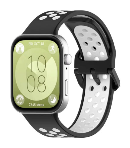 Huawei Watch Fit 3 bújtatós szilikon óraszíj fekete-fehér 2