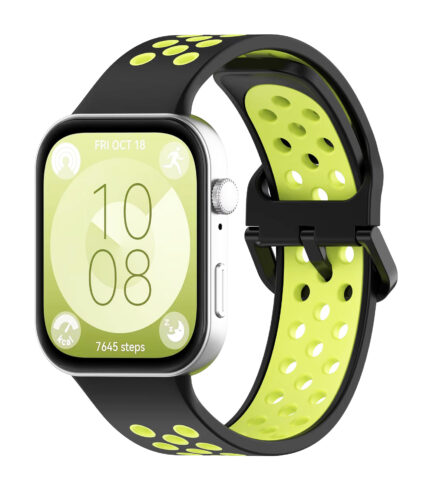 Huawei Watch Fit 3 bújtatós szilikon óraszíj fekete-neonzöld 2
