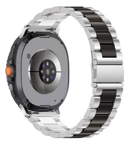 Samsung Galaxy Watch 8 Classic ívelt láncszemes fém óraszíj ezüst-fekete 2