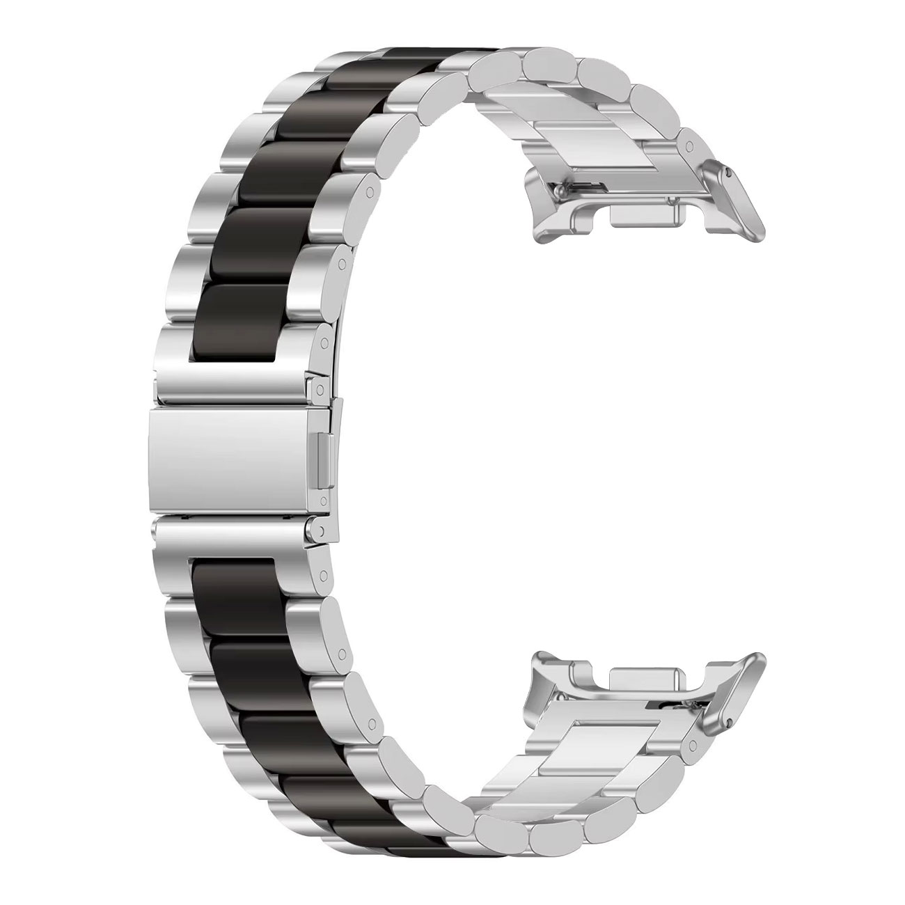 Samsung Galaxy Watch 8 ívelt láncszemes fém óraszíj ezüst-fekete 1 Samsung Galaxy Watch 8 ívelt láncszemes fém óraszíj ezüst-fekete 1