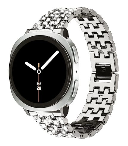 Samsung Galaxy Watch 8 strasszkő díszítésű fém szíj ezüst 2