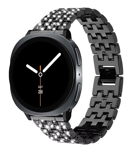 Samsung Galaxy Watch 8 strasszkő díszítésű fém szíj fekete 2