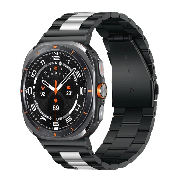 Samsung Galaxy Watch Ultra ívelt láncszemes fém óraszíj fekete-ezüst 3