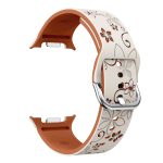 Samsung Galaxy Watch 8 gravírozott stílusú virág mintás bújtatos szilikon szíj bézs-barna 1