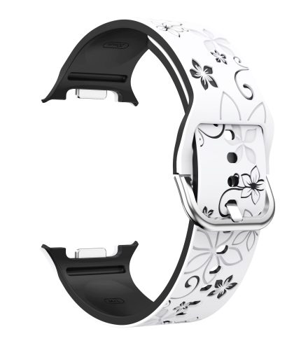 Samsung Galaxy Watch 8 gravírozott stílusú virág mintás bújtatos szilikon szíj fehér-fekete 1