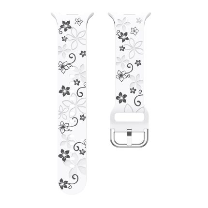Samsung Galaxy Watch 8 gravírozott stílusú virág mintás bújtatos szilikon szíj fehér-fekete 2