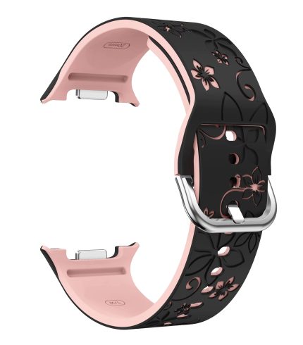 Samsung Galaxy Watch 8 gravírozott stílusú virág mintás bújtatos szilikon szíj fekete-barackvirág 1