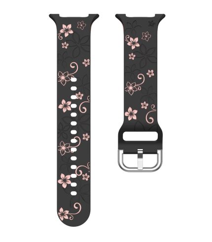 Samsung Galaxy Watch 8 gravírozott stílusú virág mintás bújtatos szilikon szíj fekete-barackvirág 2
