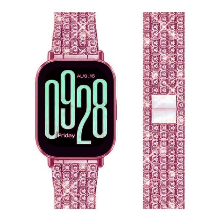 Xiaomi Redmi Watch 5 Active strasszkő díszítésű fém óraszíj rózsaszín-rózsaarany 2