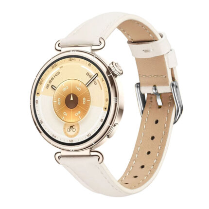 Huawei Watch GT 4 41 mm ívelt kialakítású bőr óraszíj ezüst csat bézs 2